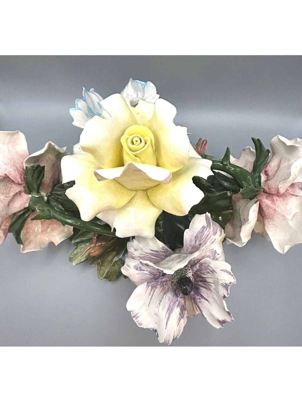 Vintage Italian Pottery Capodimonte Handpainted Floral Centerpiece